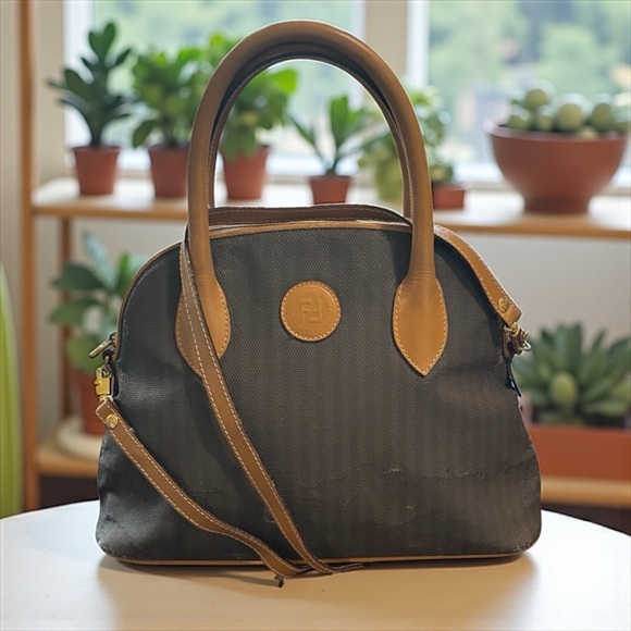 Fendi Vintage Pequín Striped Canvas & Leather Dome Satchel Crossbody Bag - Picture 1 of 14